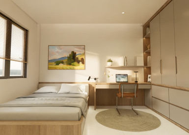 Thi công nội thất phòng ngủ hiện đại tone gỗ sáng đẹp tinh tế